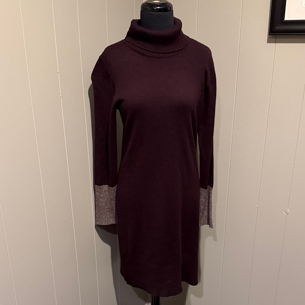 B24 Apt. 9 Women Small Long Sleeve Dress in Dark Maroon Turtleneck Formal